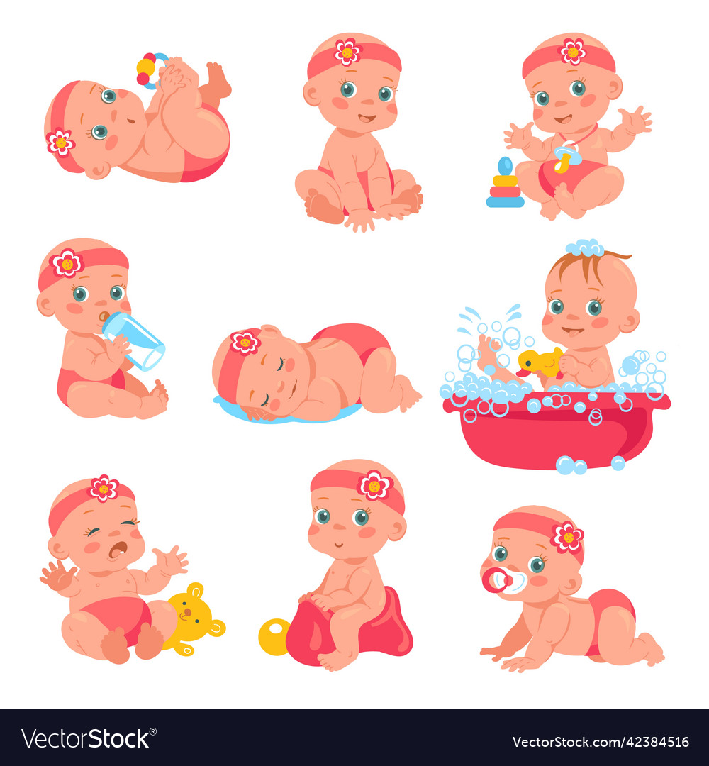 Newborn baby girl happy kid in pink headband Vector Image