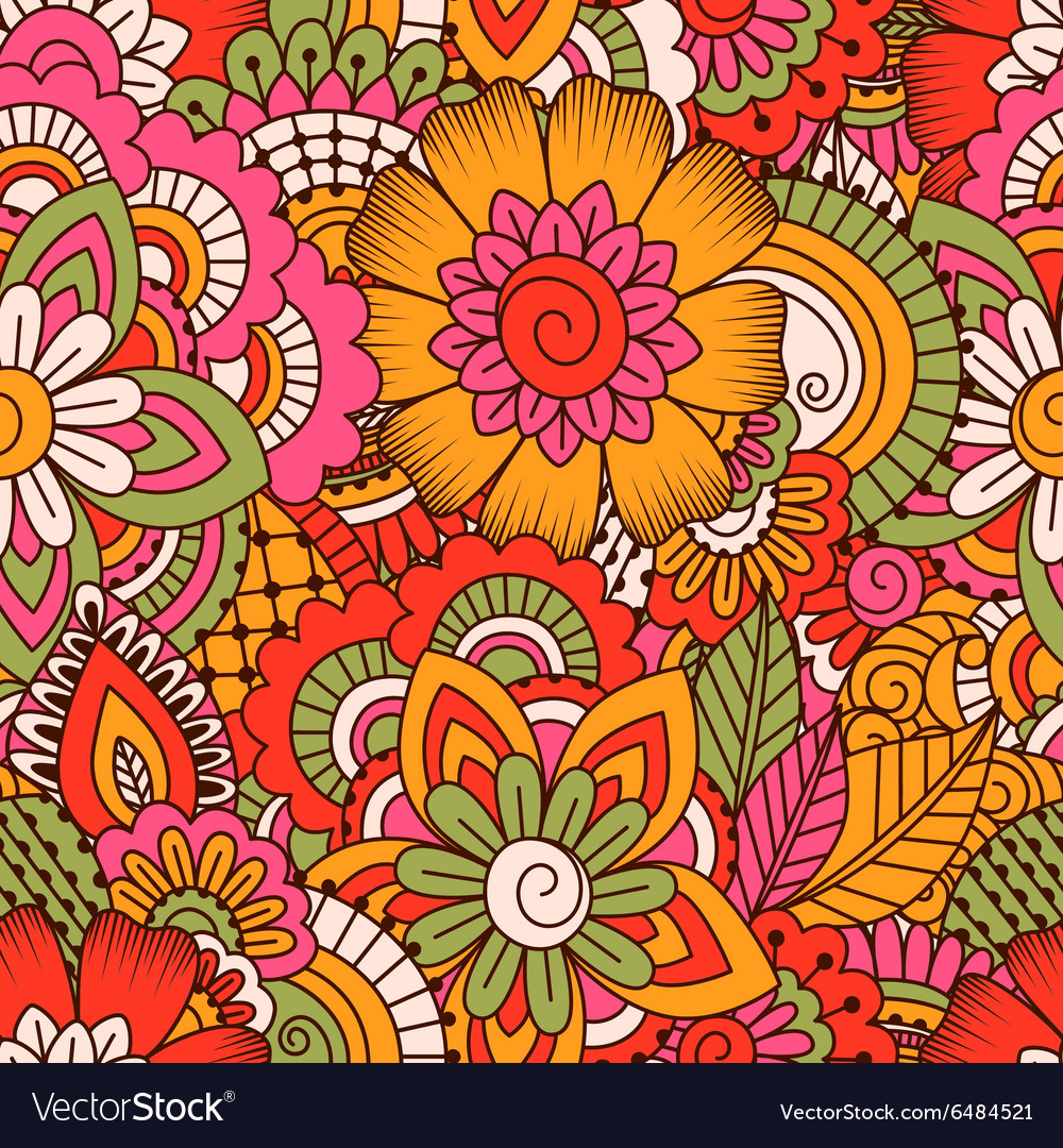 Hand drawn seamless pattern with floral elements Vector Image