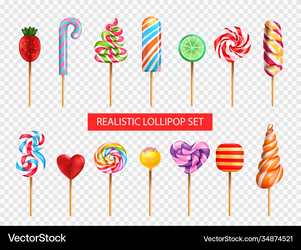 Lollipop realistic transparent set Royalty Free Vector Image