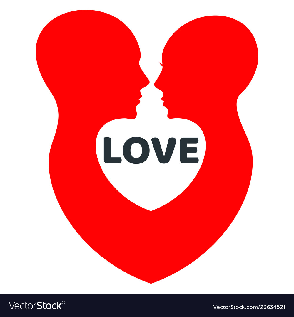 Minimalistic love logo with red human profile Vector Image