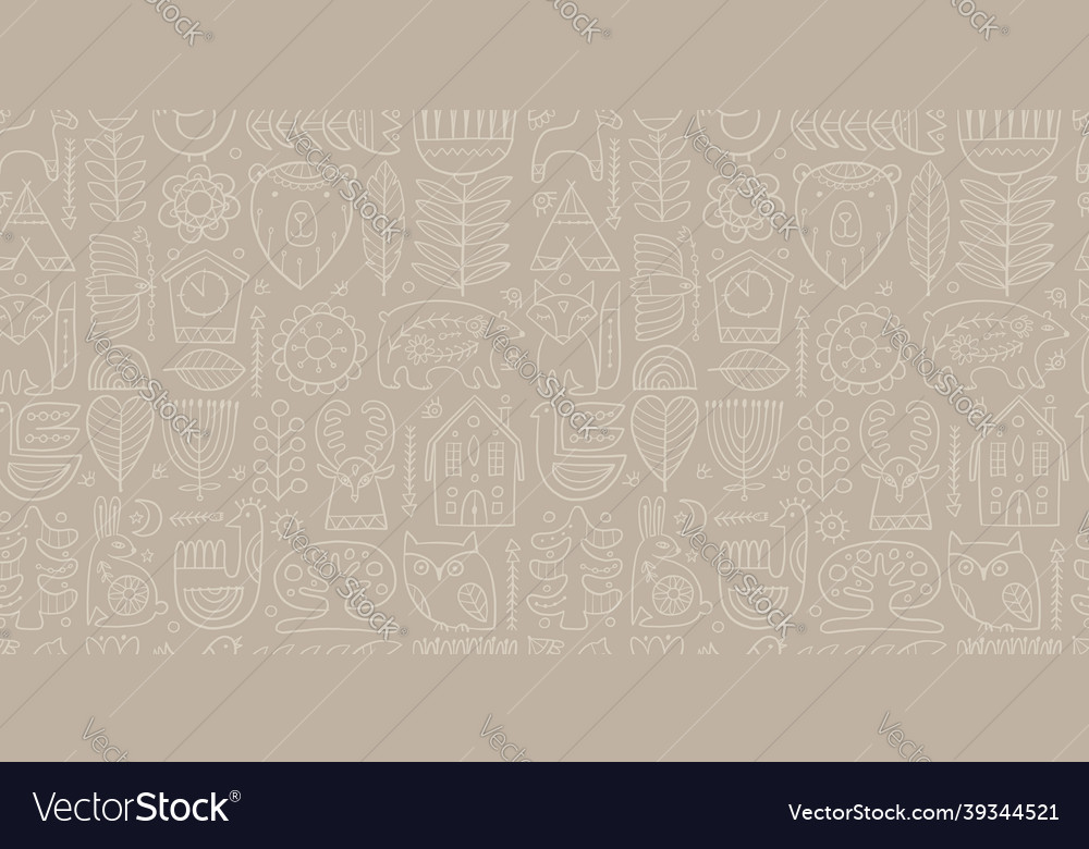 Nordic ornament forest animals folk background