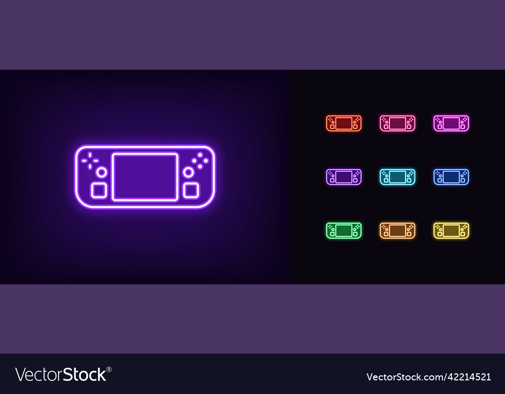 Outline neon handheld game console icon glowing