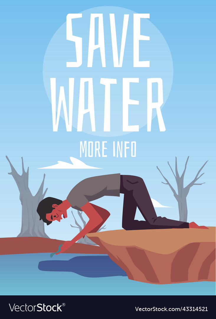 Save water poster or banner template thirsty man Vector Image