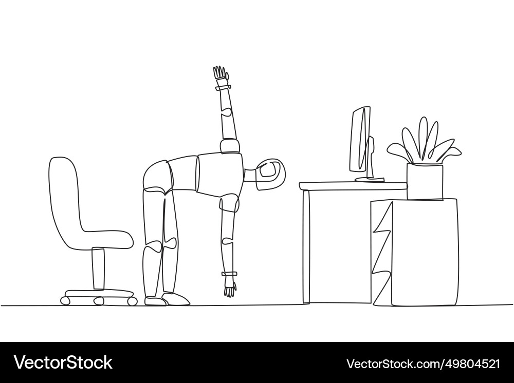Single one line drawing robot stands Royalty Free Vector