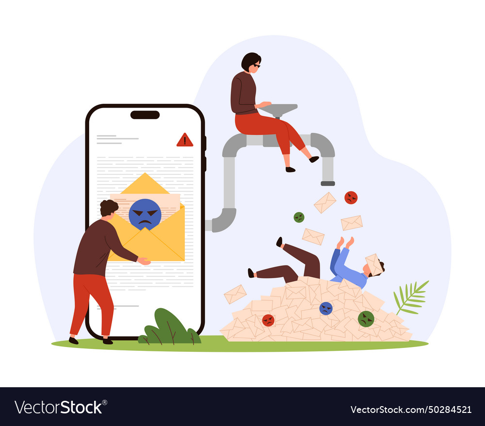Spam overload in mobile mail application vector image Spam overload in mobile mail application