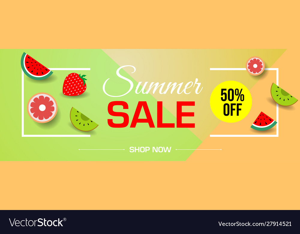 Summer sale banner with pieces ripe fruit Vector Image