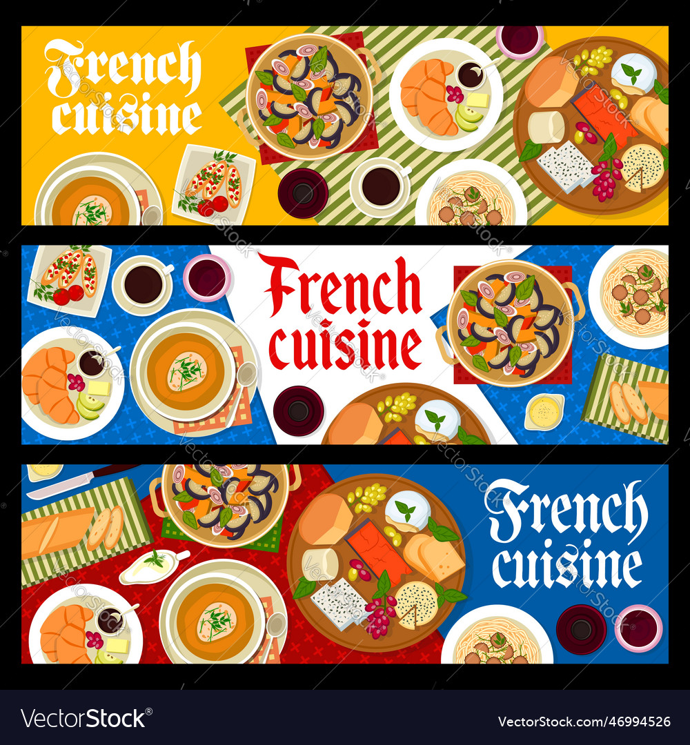 French cuisine banners with bread and cheese food Vector Image