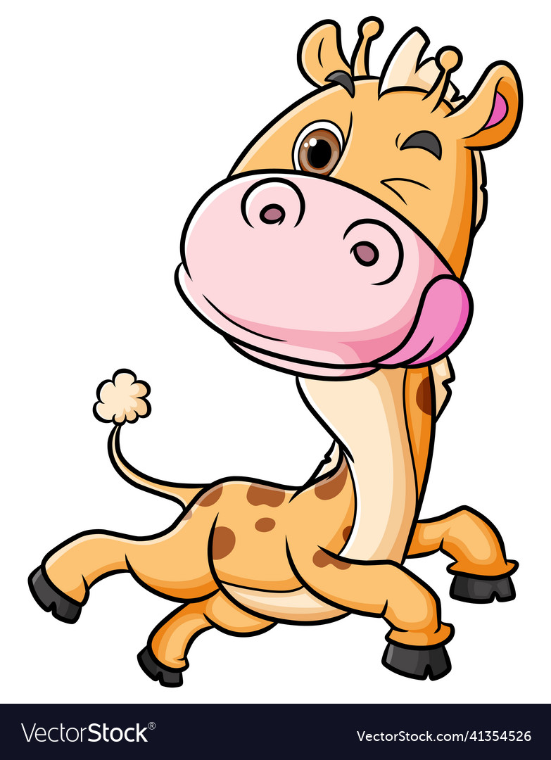 Funny giraffe is running and showing the tongue Vector Image