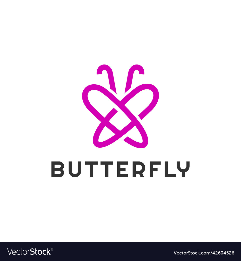 Mono line simple beautiful pink butterfly logo