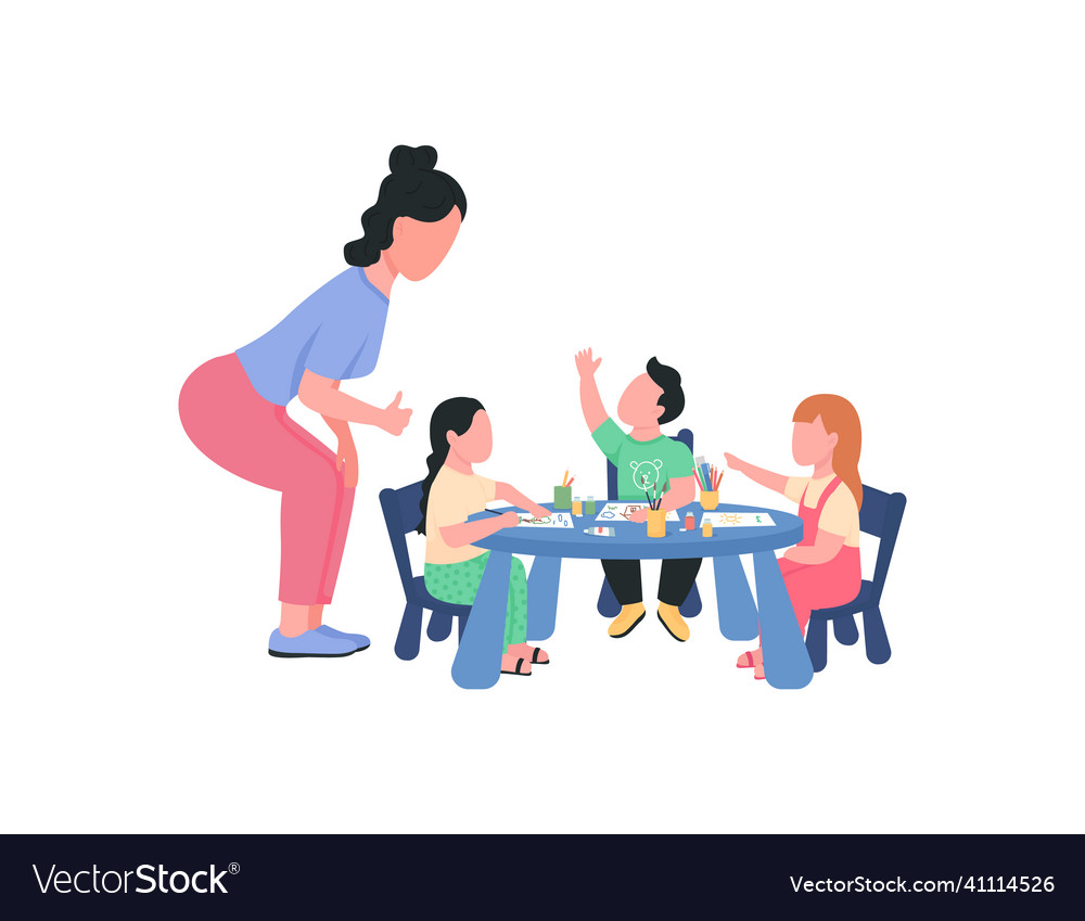 Preschool teacher with children during art class Vector Image
