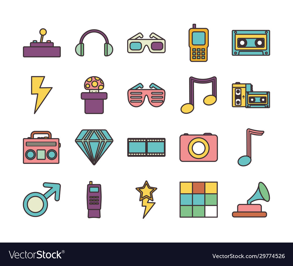 Retro line fill style icon set design