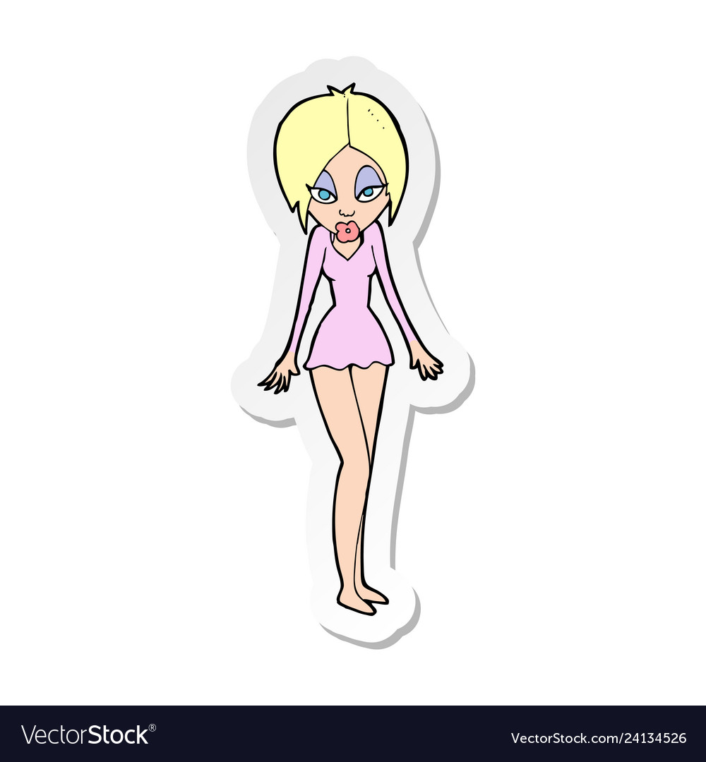 Sticker of a cartoon woman in short dress