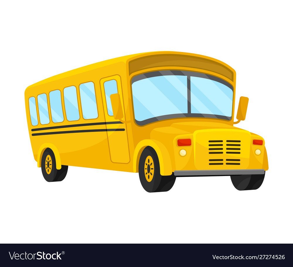 Yellow school bus of corner projection with curved