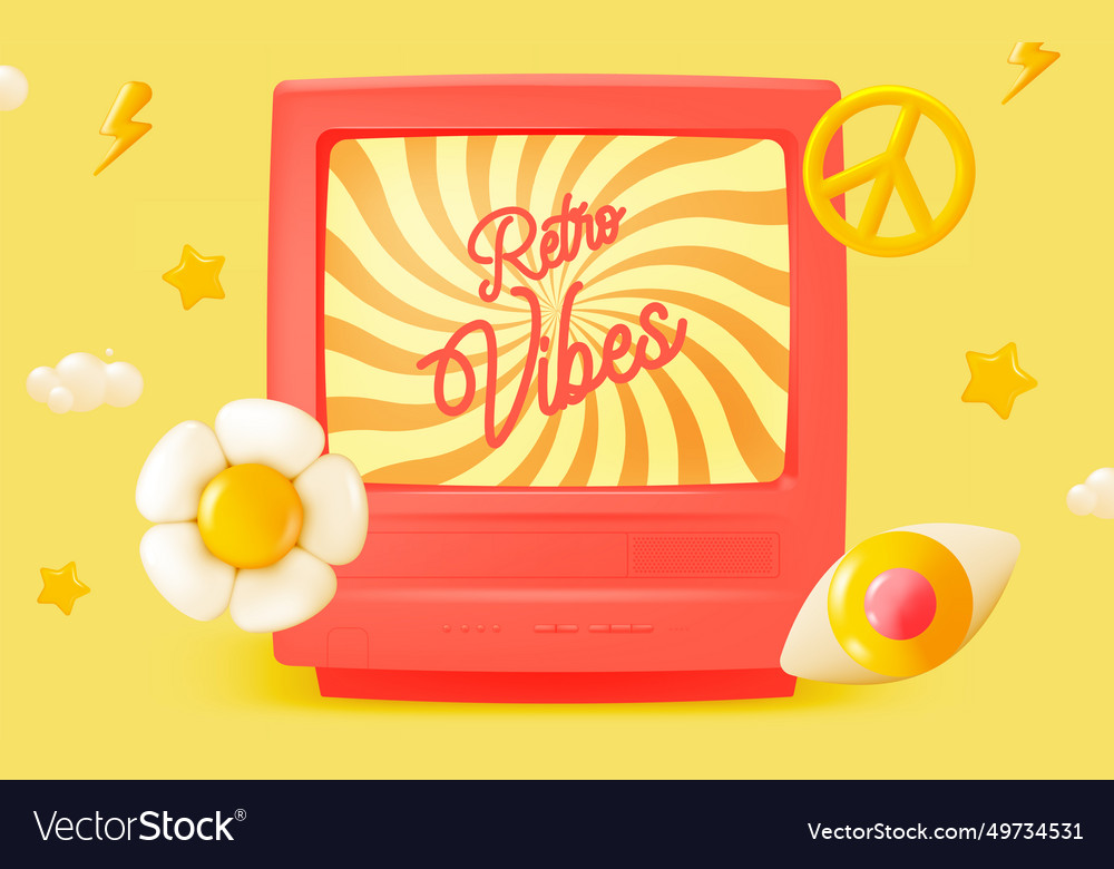 70s retro vibes icons with color scheme 3d