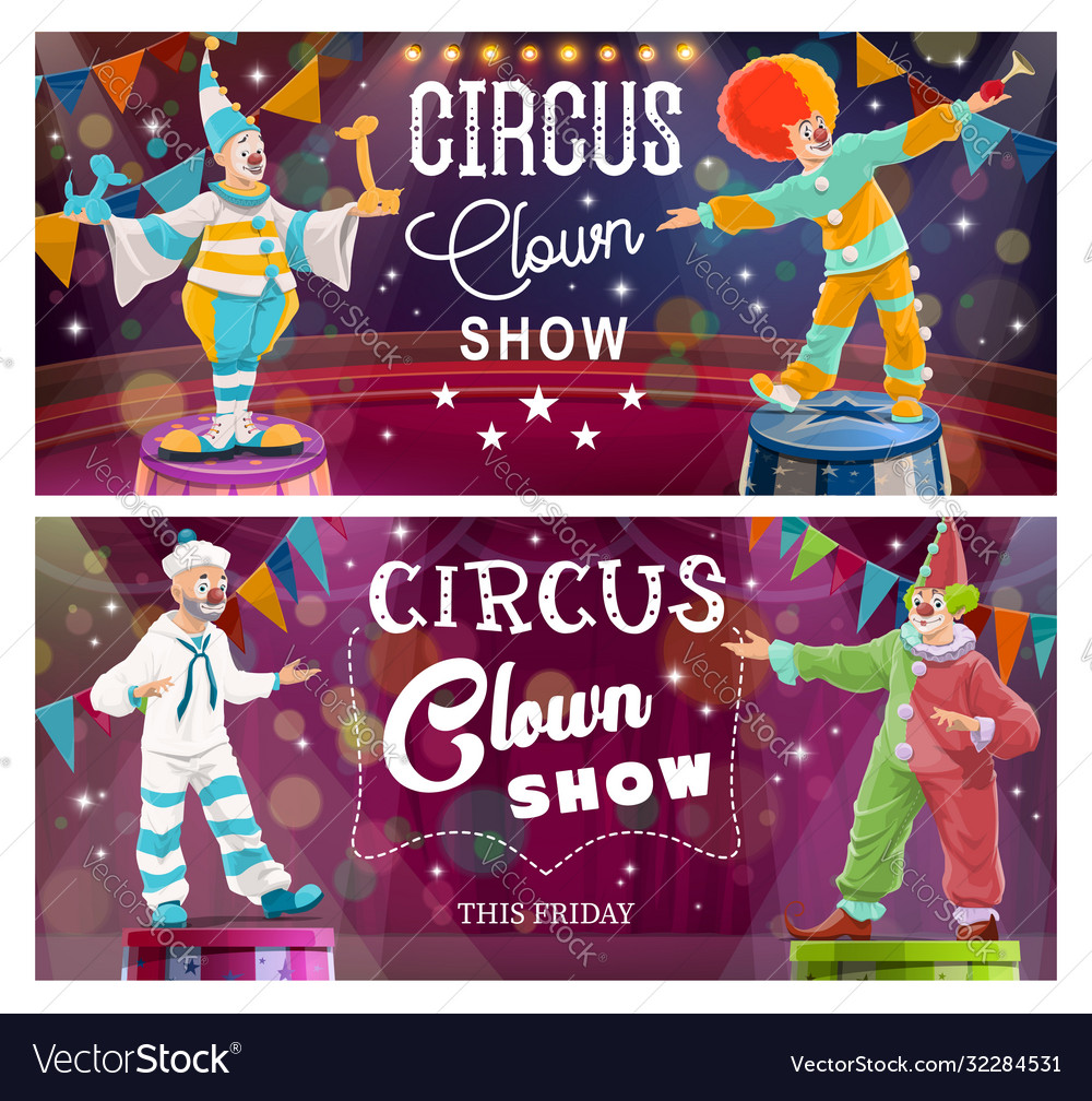 Clowns on big top circus arena cartoon Royalty Free Vector