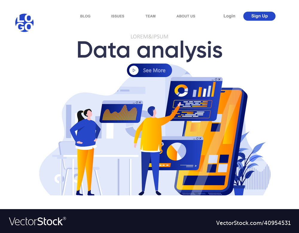 Data analysis flat landing page people using Vector Image