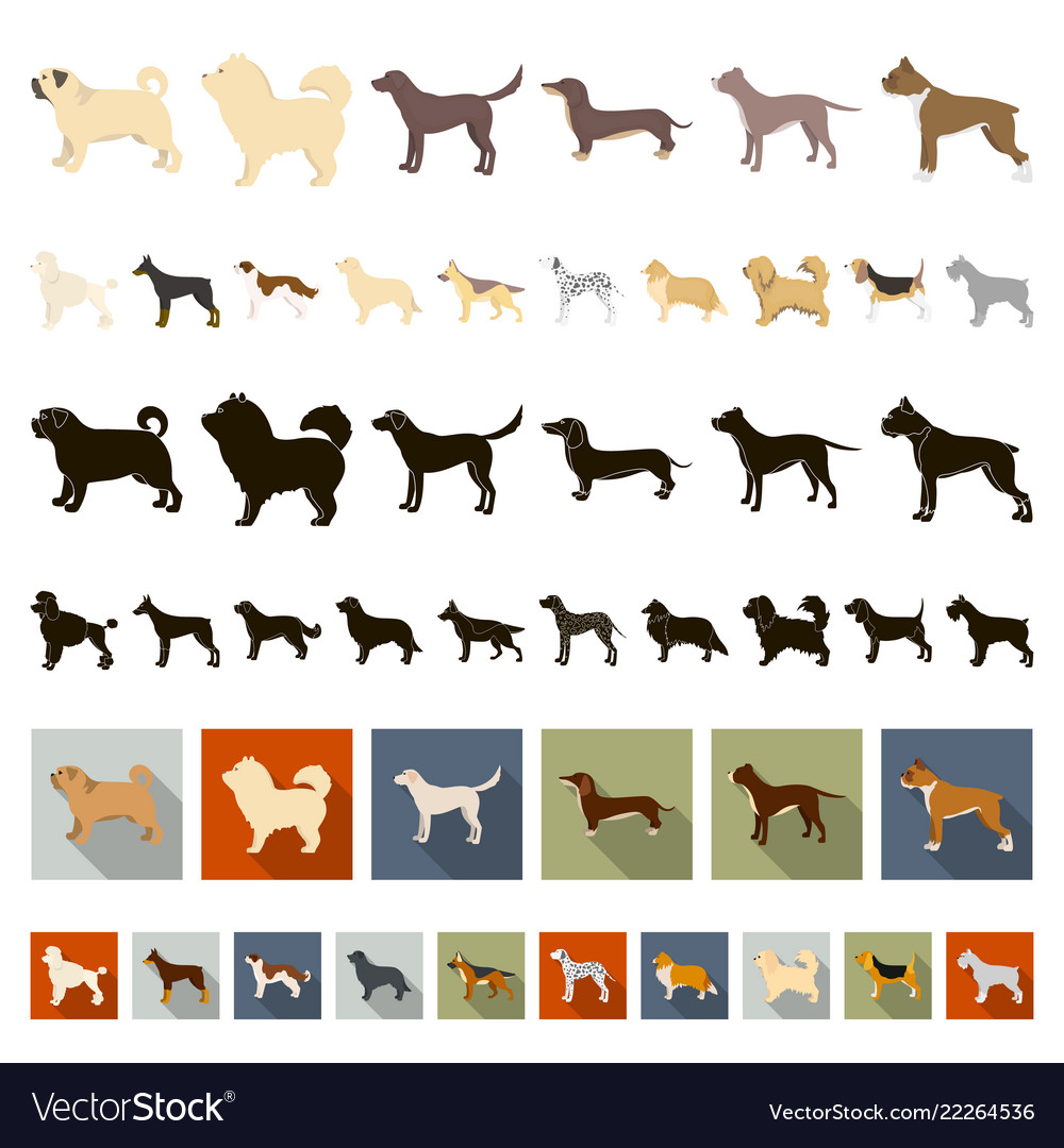 Dog breeds cartoon icons in set collection Vector Image