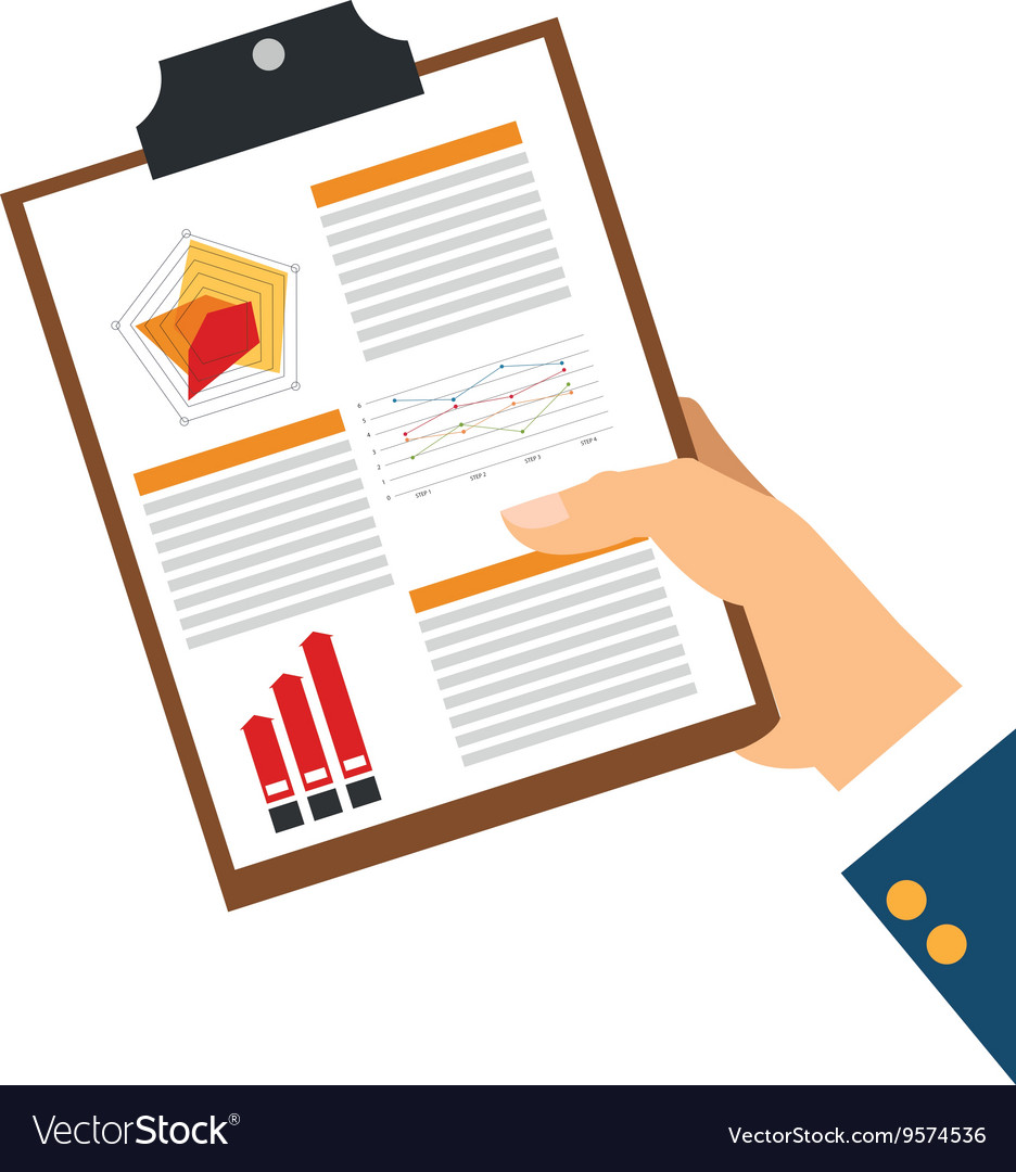 Hand holding diagram on clipboard icon