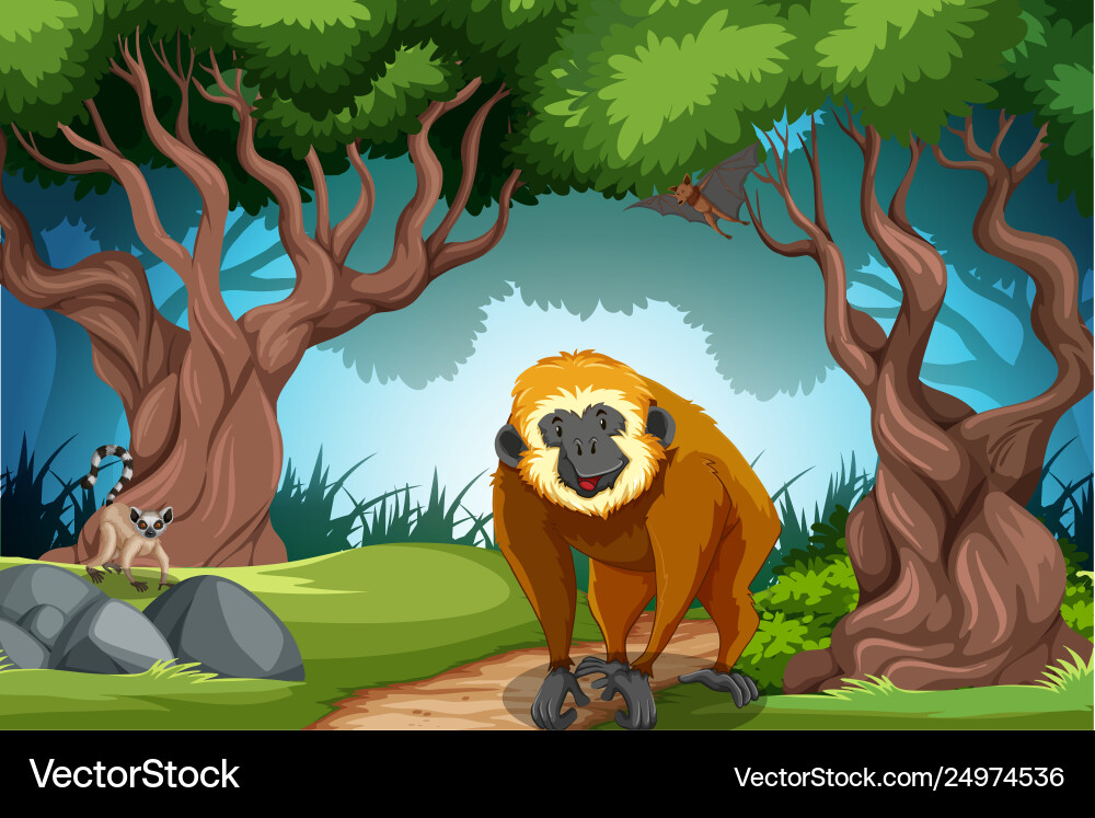 Monkey in wild forest Royalty Free Vector Image