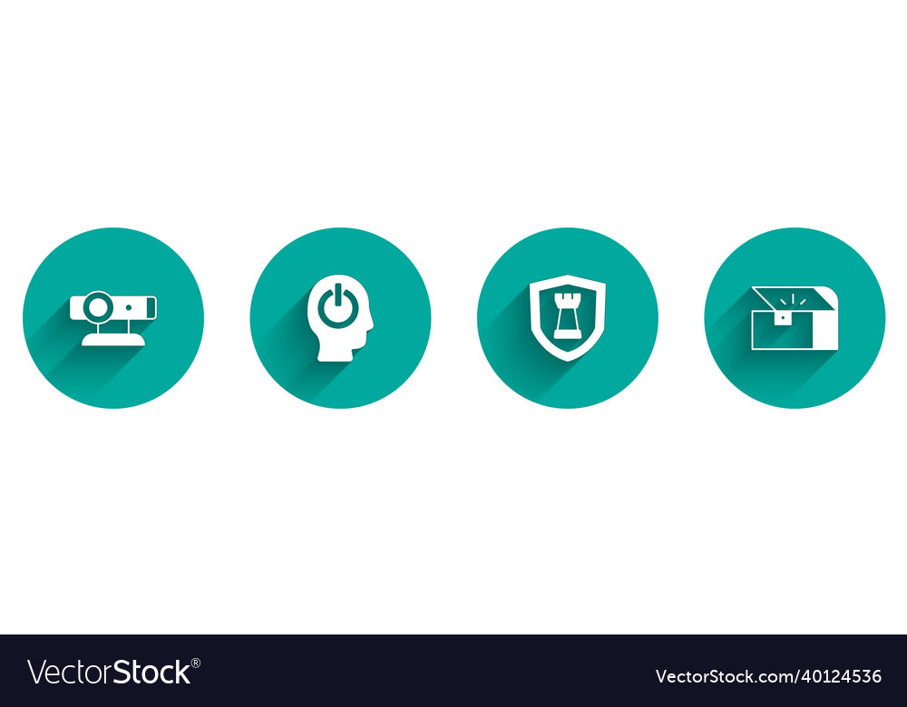 Set web camera power button chess shield vector image Set web camera power button chess shield