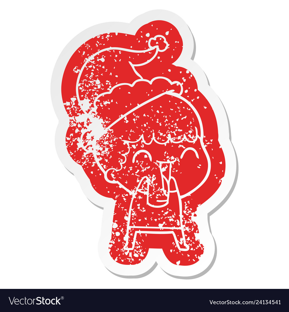 Cartoon distressed sticker of a happy man wearing