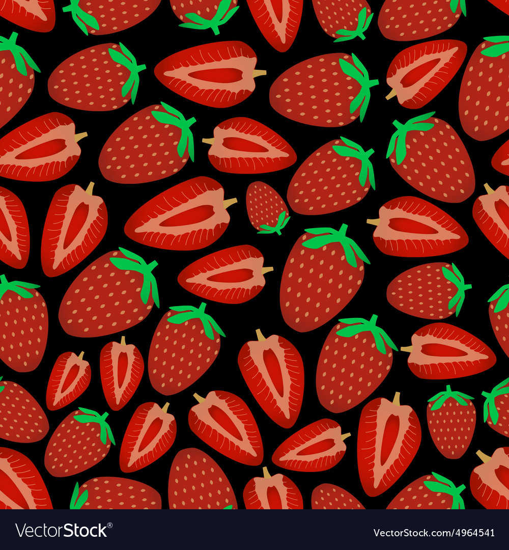 Colorful strawberries fruits dark seamless pattern