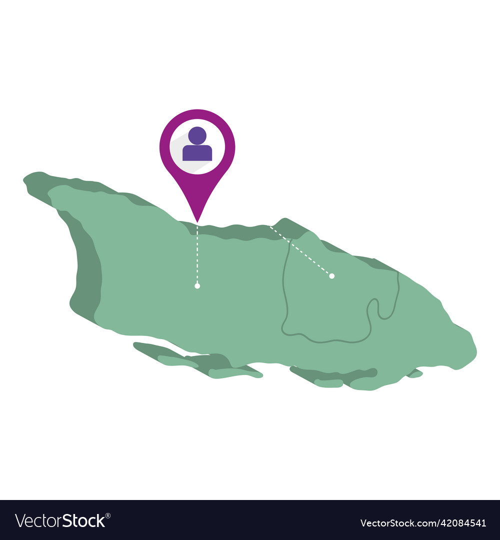 Isolated 3d render map of aruba with a pin