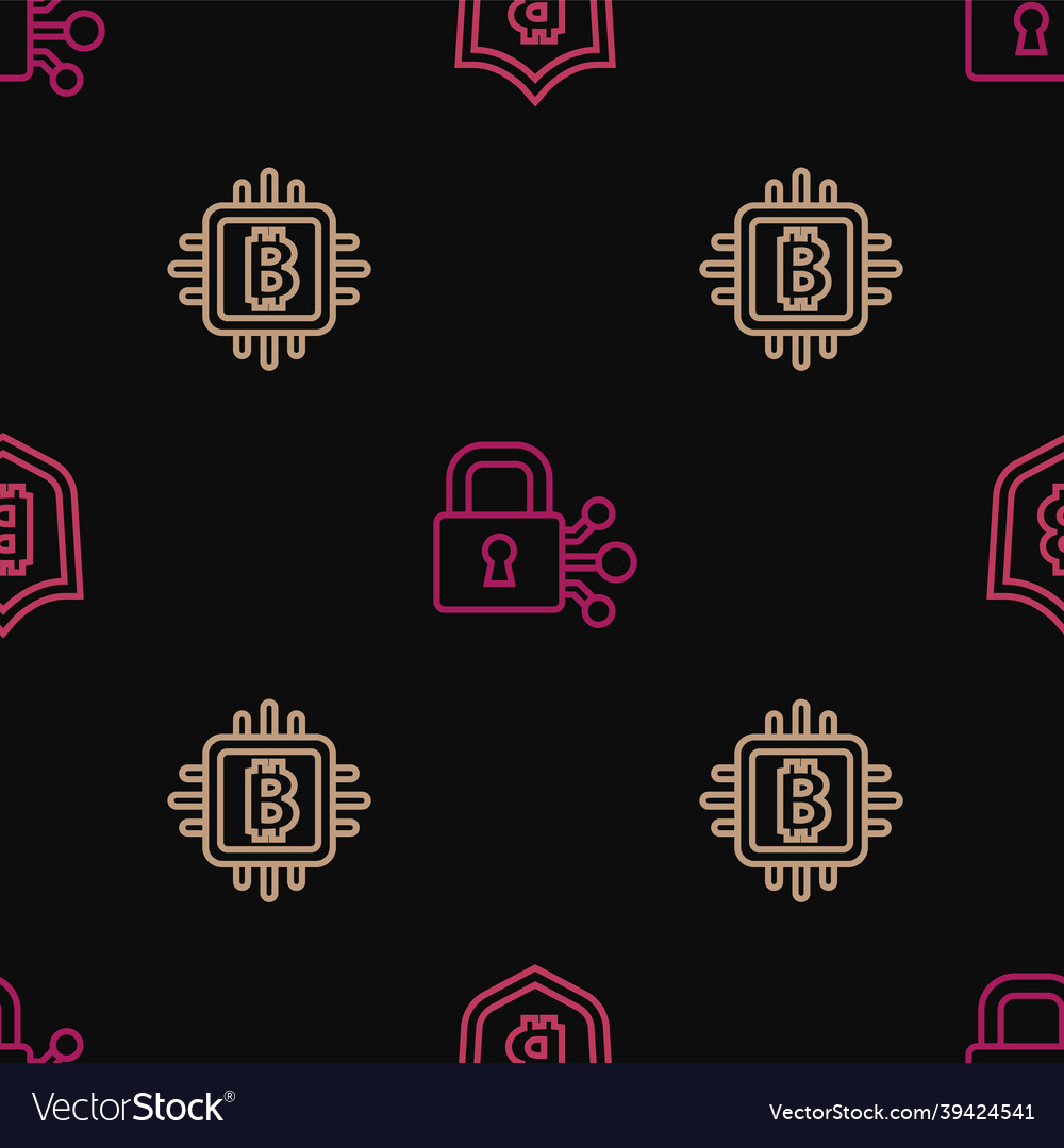 Set line shield with bitcoin cpu mining farm vector image Set line shield with bitcoin cpu mining farm