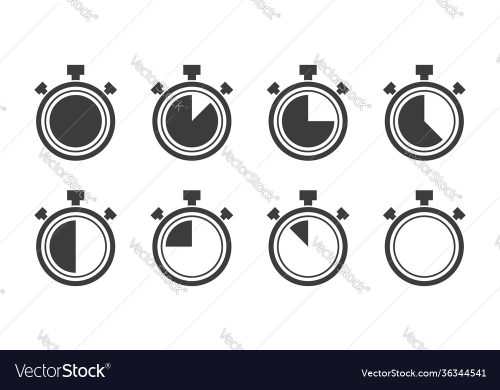 Stopwatch big gray icons set timer symbols Vector Image