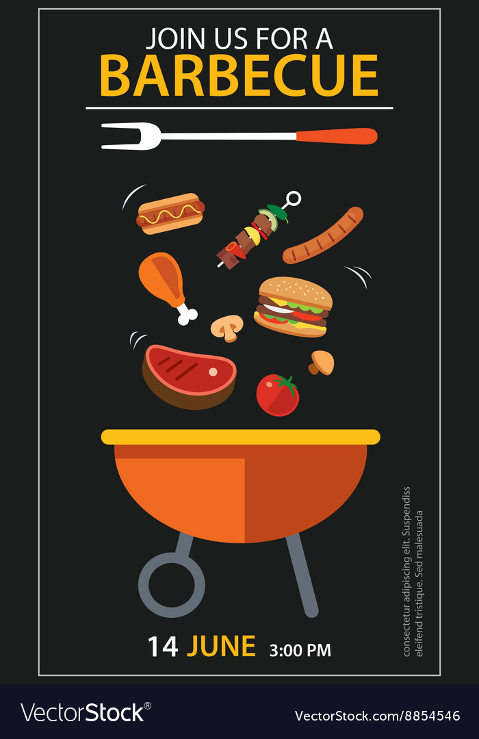 Barbecue invitation party template flat design set