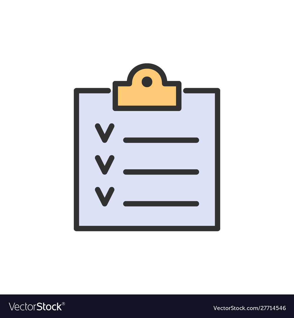 Checklist clipboard result paper flat color line Vector Image