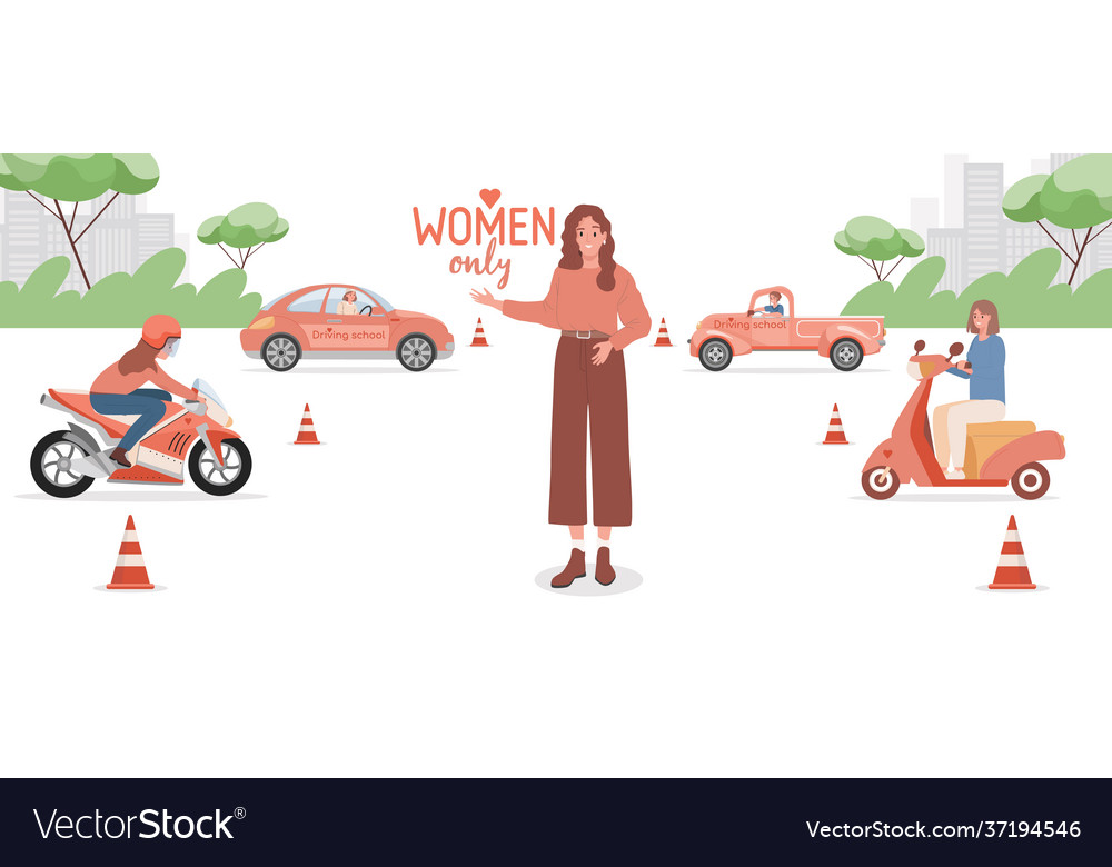 Driving school for women only flat banner