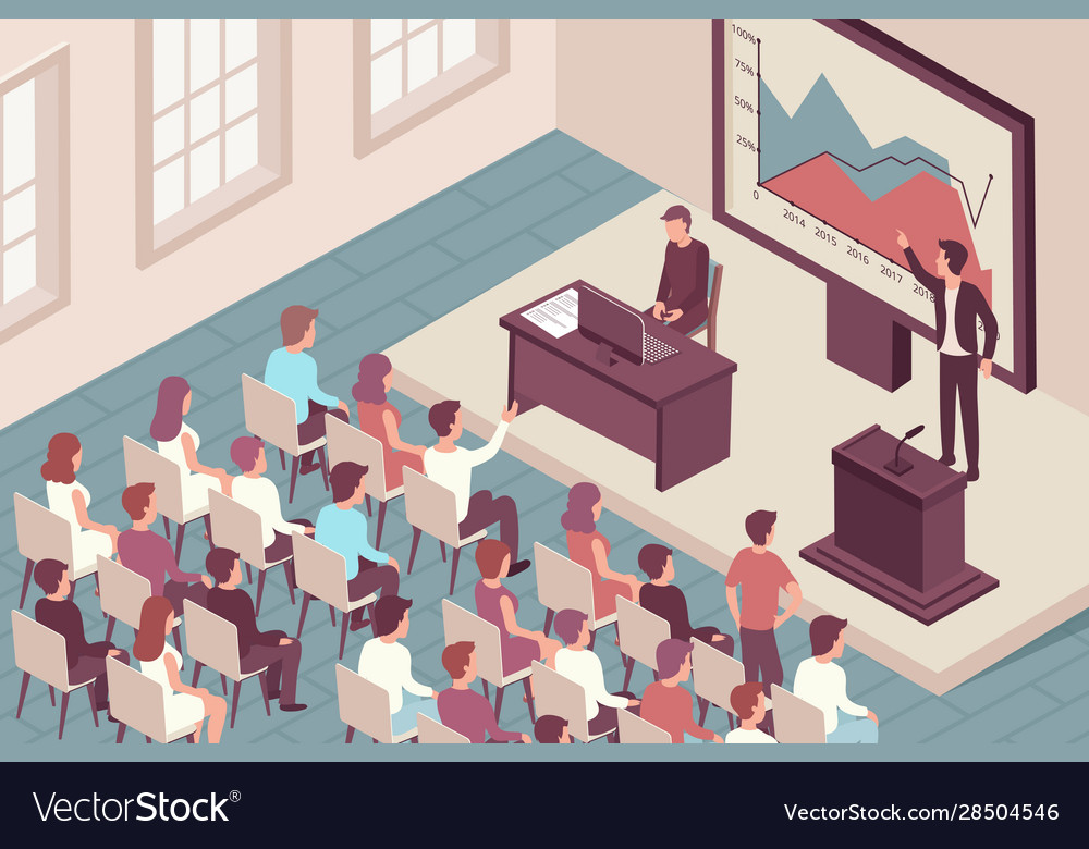 Isometric scientific conference background Vector Image