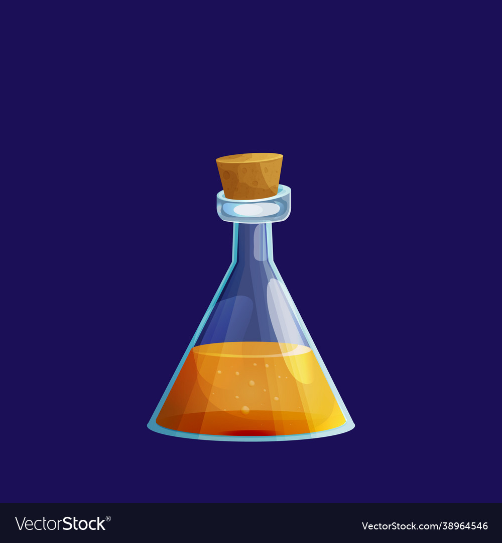 Magic bottle with liquid potion elixir lab game vector image Magic bottle with liquid potion elixir lab game