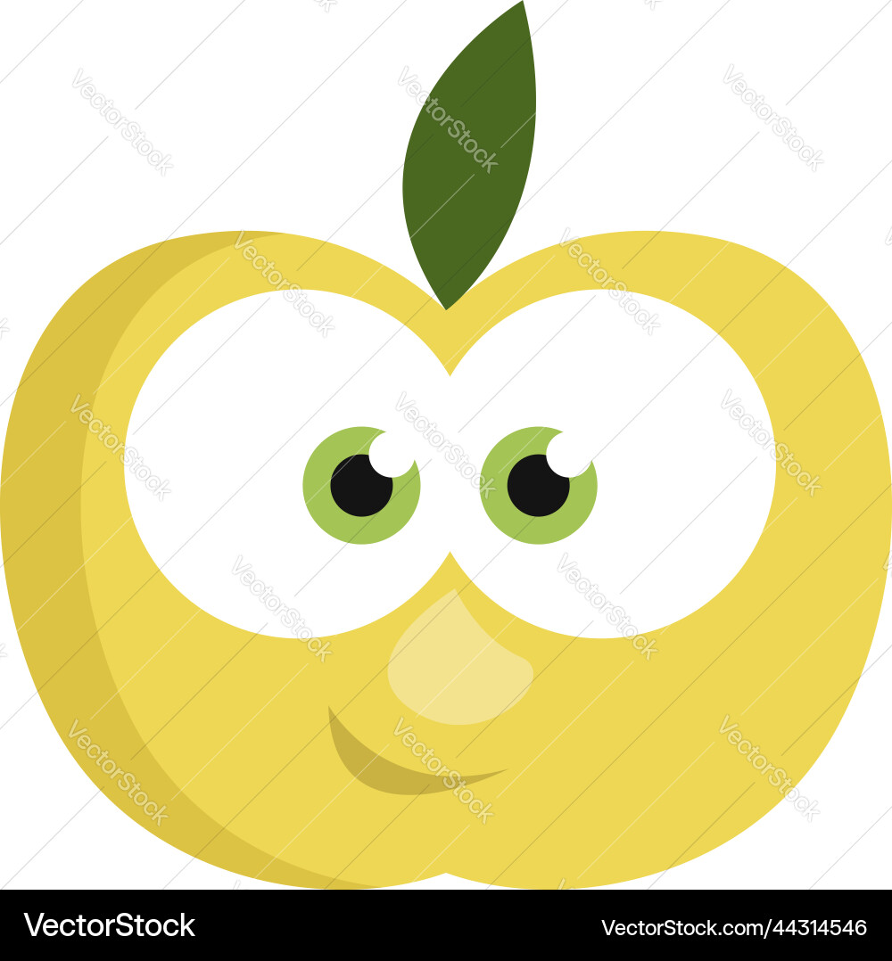 Yellow apple with eyes on a white background Vector Image
