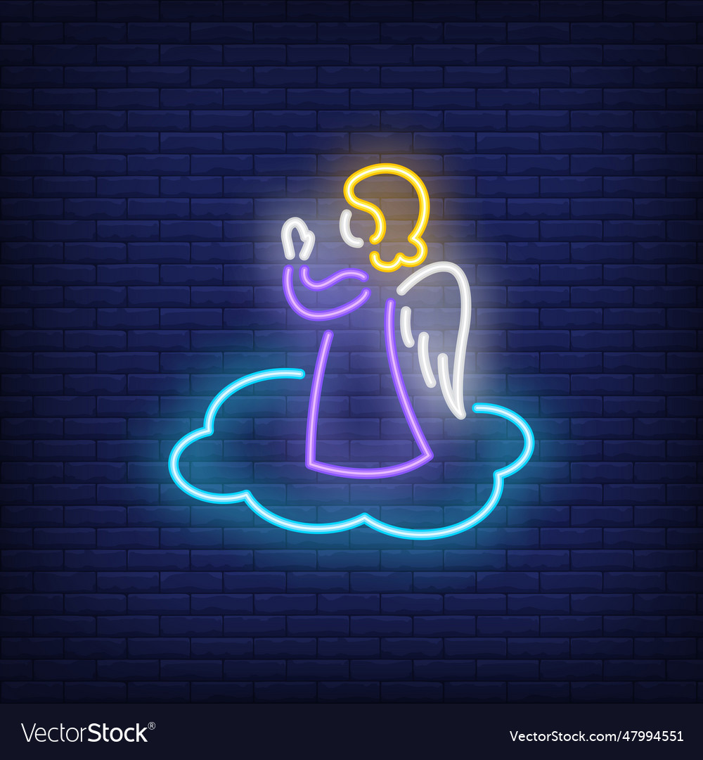 Angel praying on cloud neon sign Royalty Free Vector Image