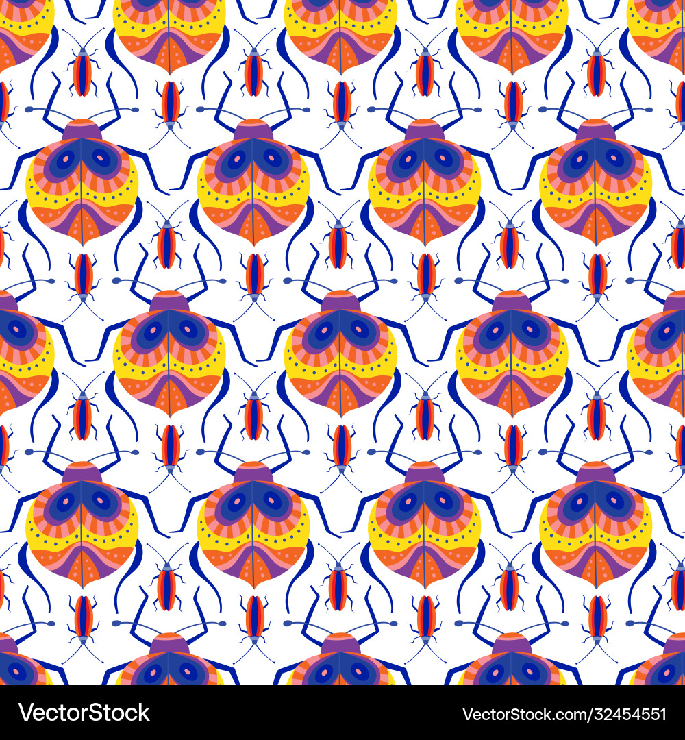Colorful beetle seamless pattern Royalty Free Vector Image