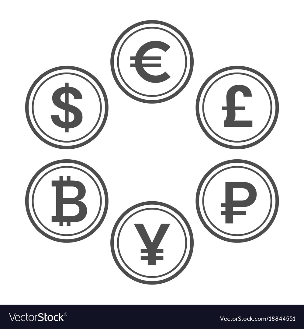 Currency flat icon set line style coins Royalty Free Vector