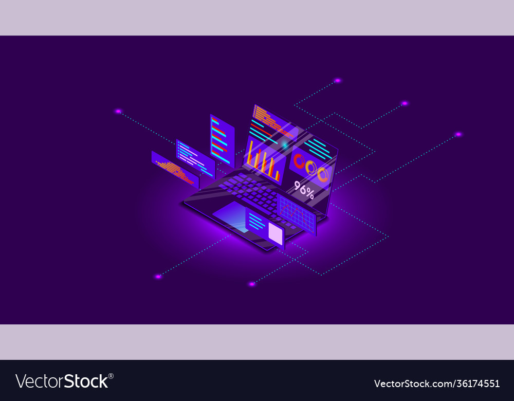 Data analysis on a laptop process optimization Vector Image