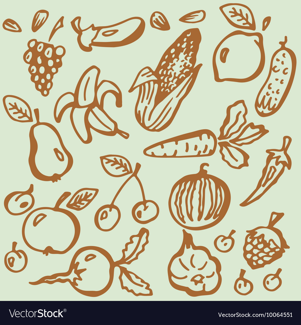 Fruit vegetables hand-drawn