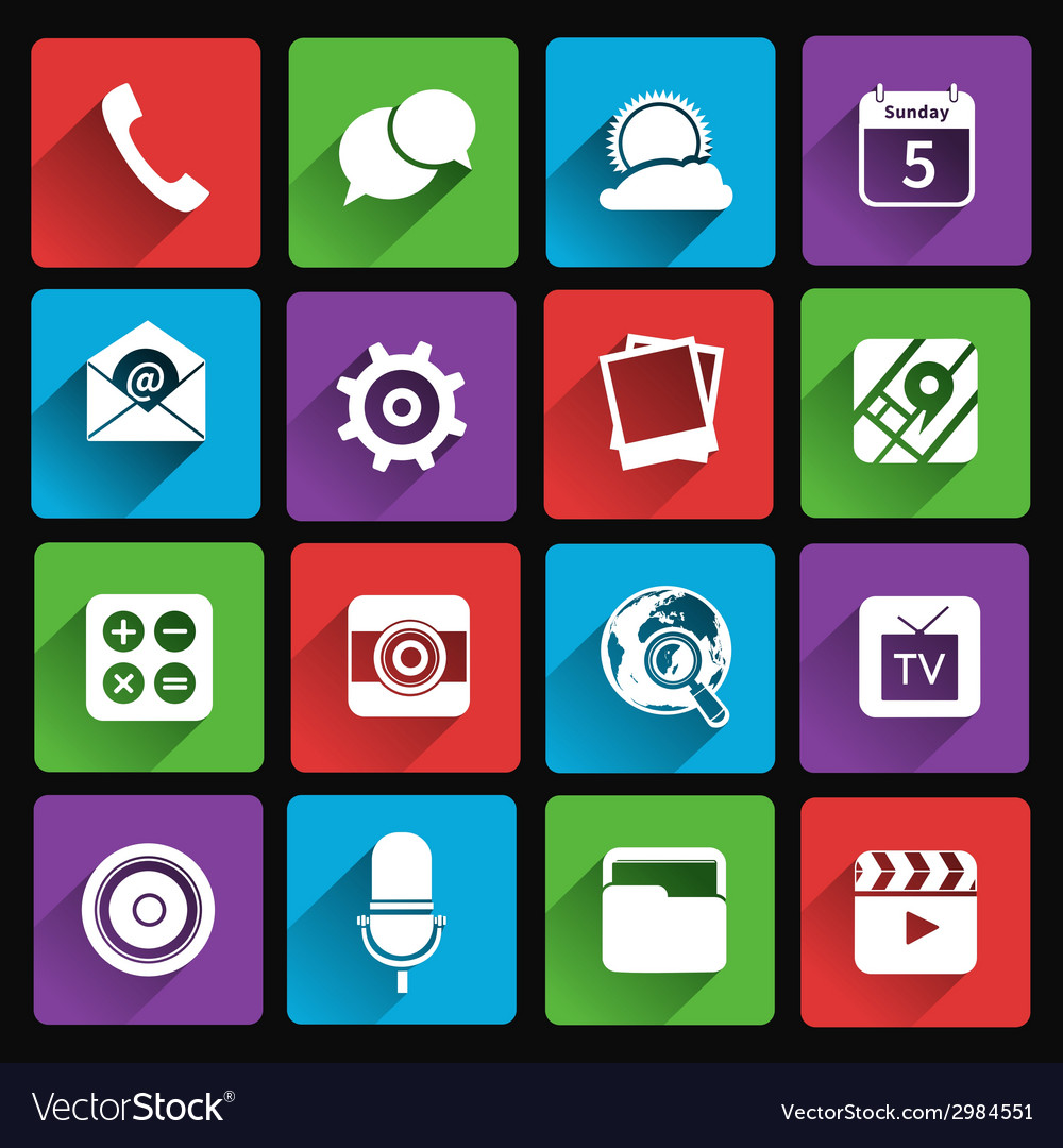 Mobile applications icons flat Royalty Free Vector Image