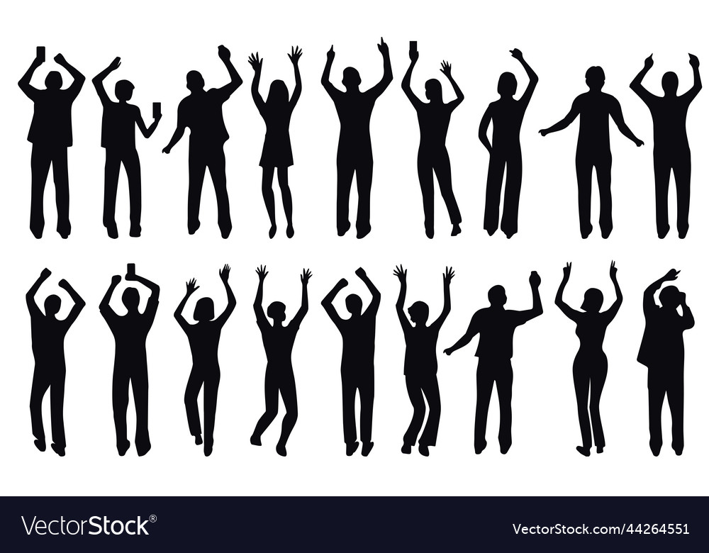 Silhouettes happy dancing people set on white Vector Image