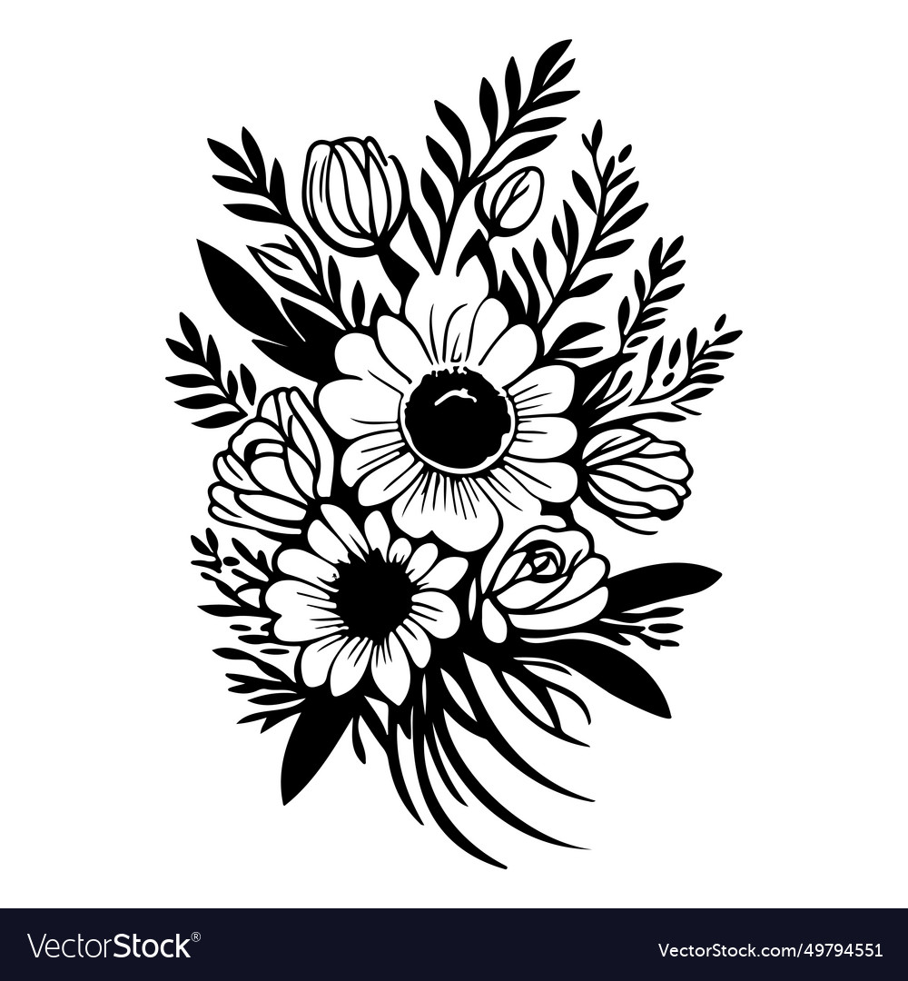 Wedding bouquet flowers sketch hand draw black