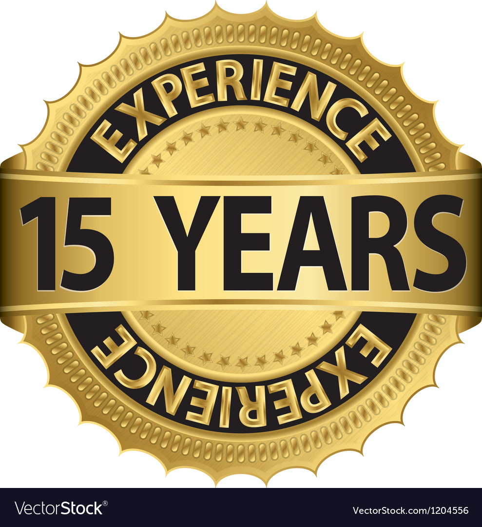 15 years experience golden label with ribbon Vector Image