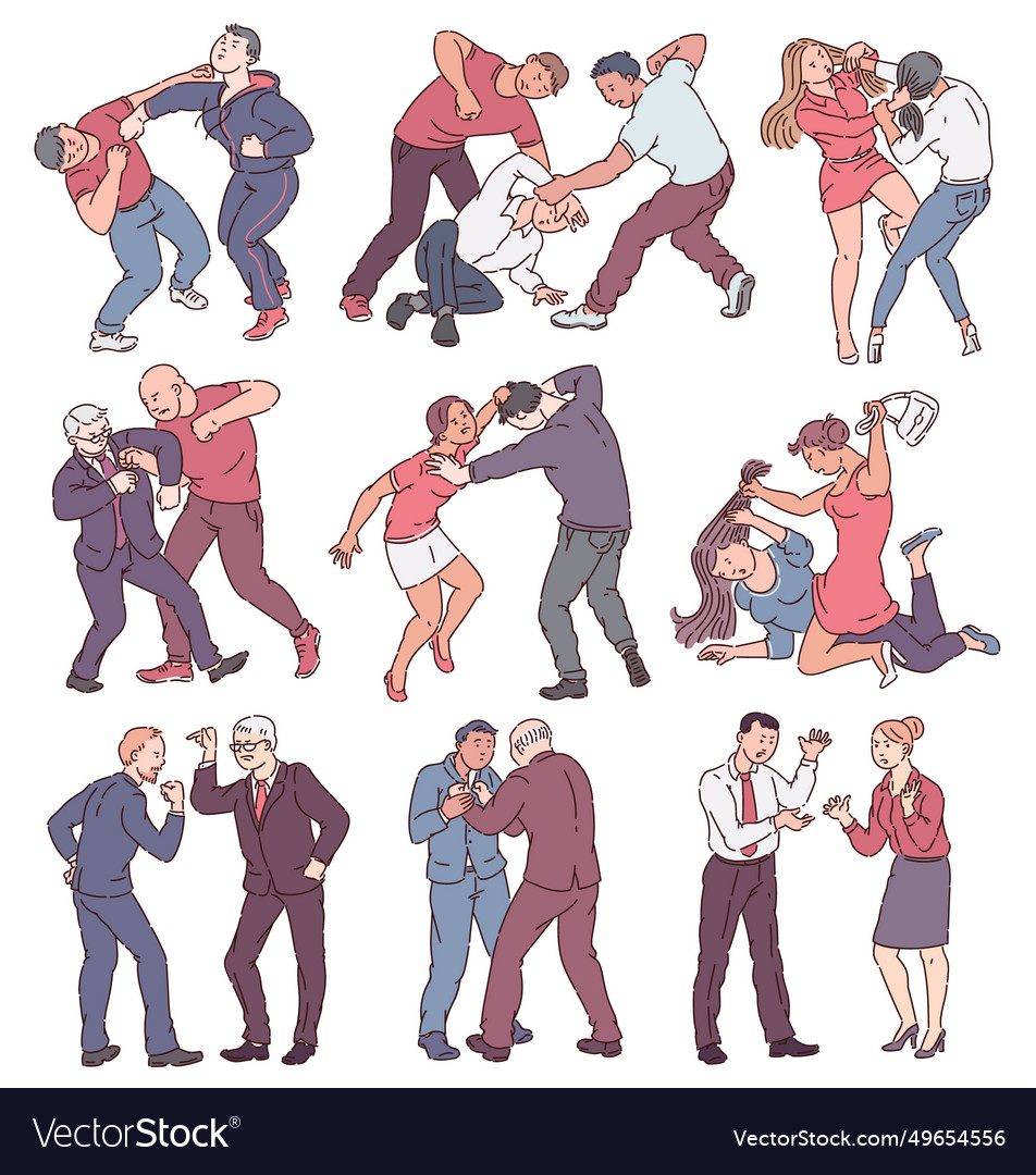 Collection of people during fight angry men Vector Image