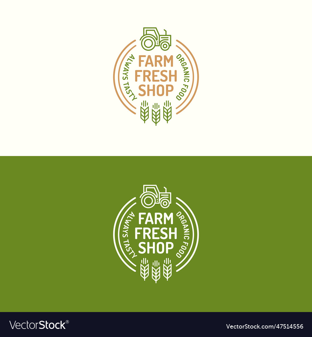 Farm Fresh Shop Logo Set Color Line With Icon Vector Image