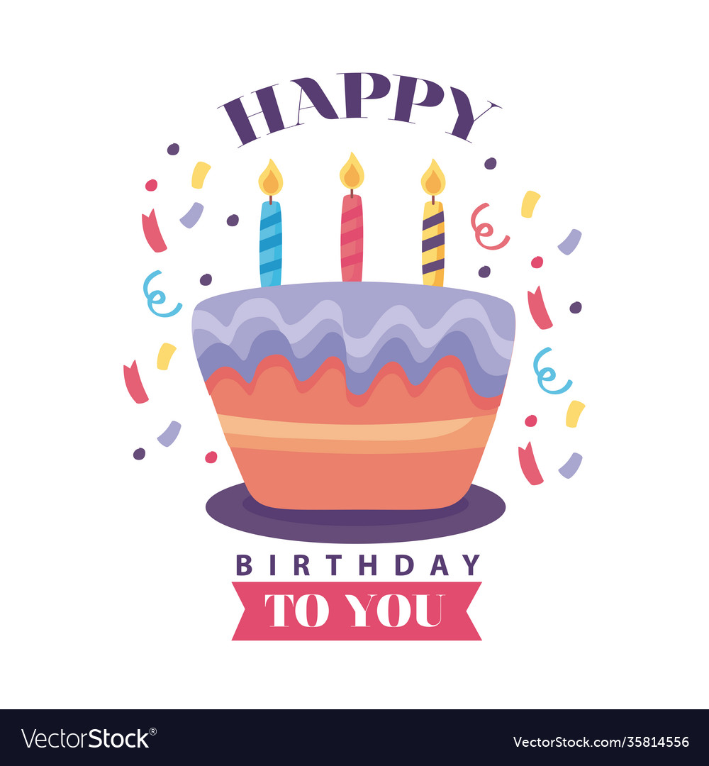 Happy birthday badge and delicious cake Royalty Free Vector