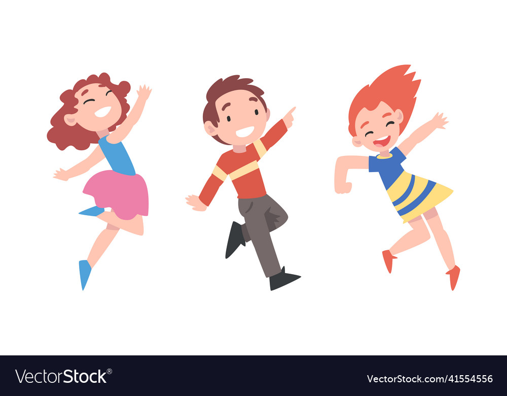 Happy funny boy and girls jumping having fun Vector Image