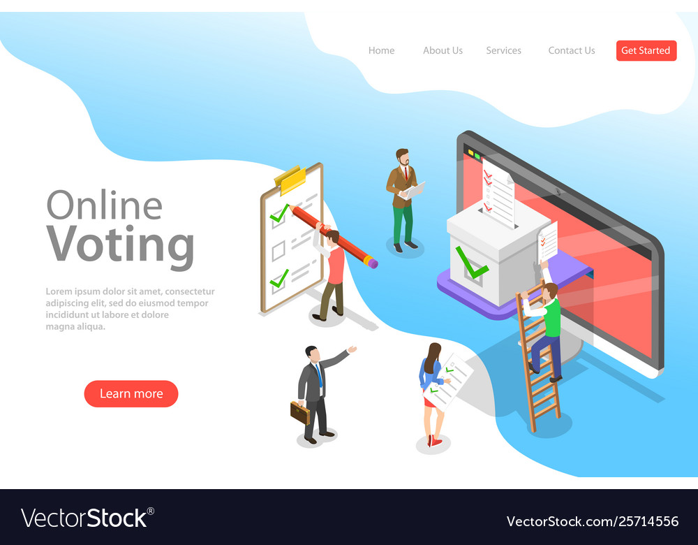 Isometric flat landing page template Royalty Free Vector