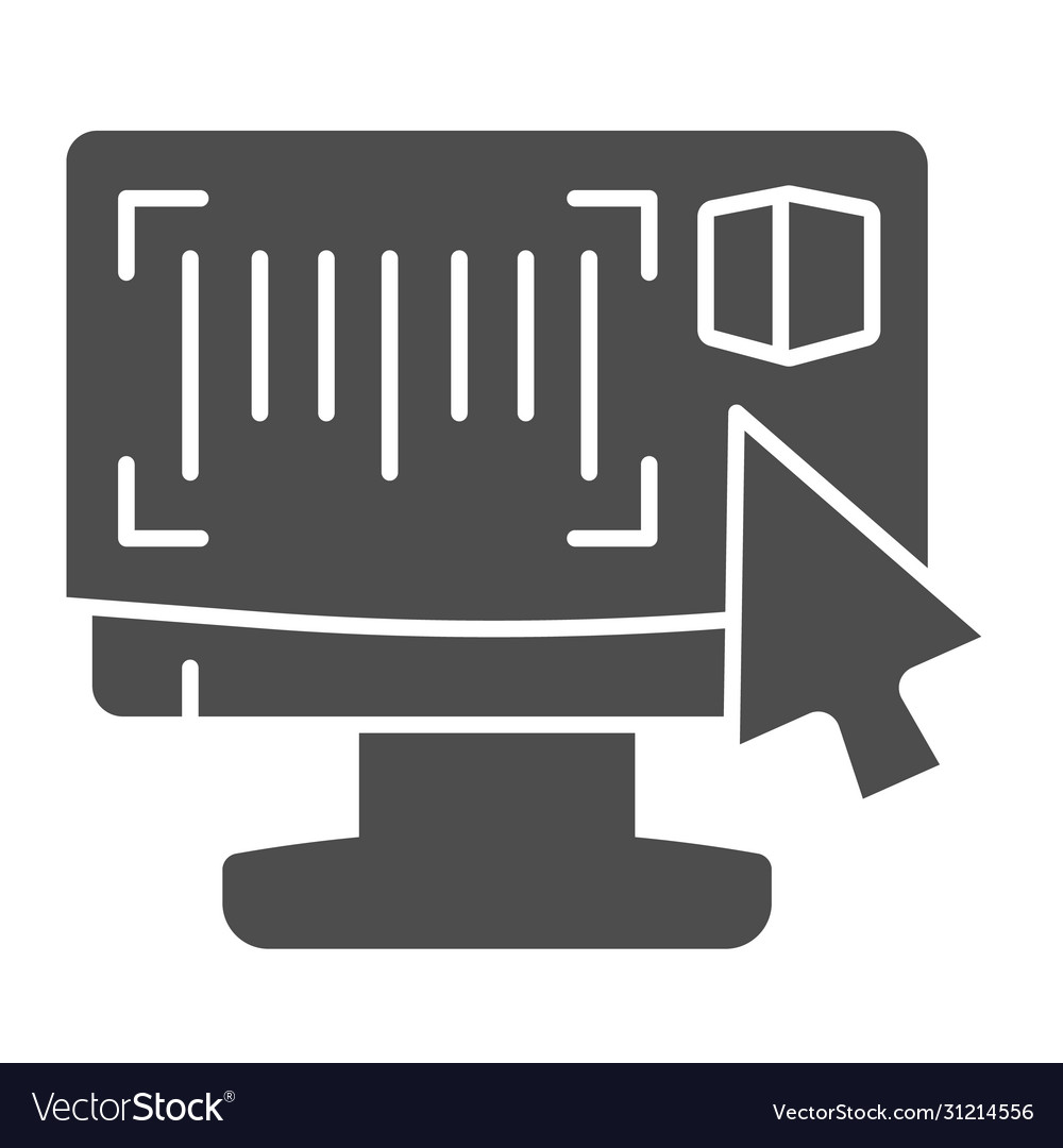 Monitor with barcode reader solid icon logistic